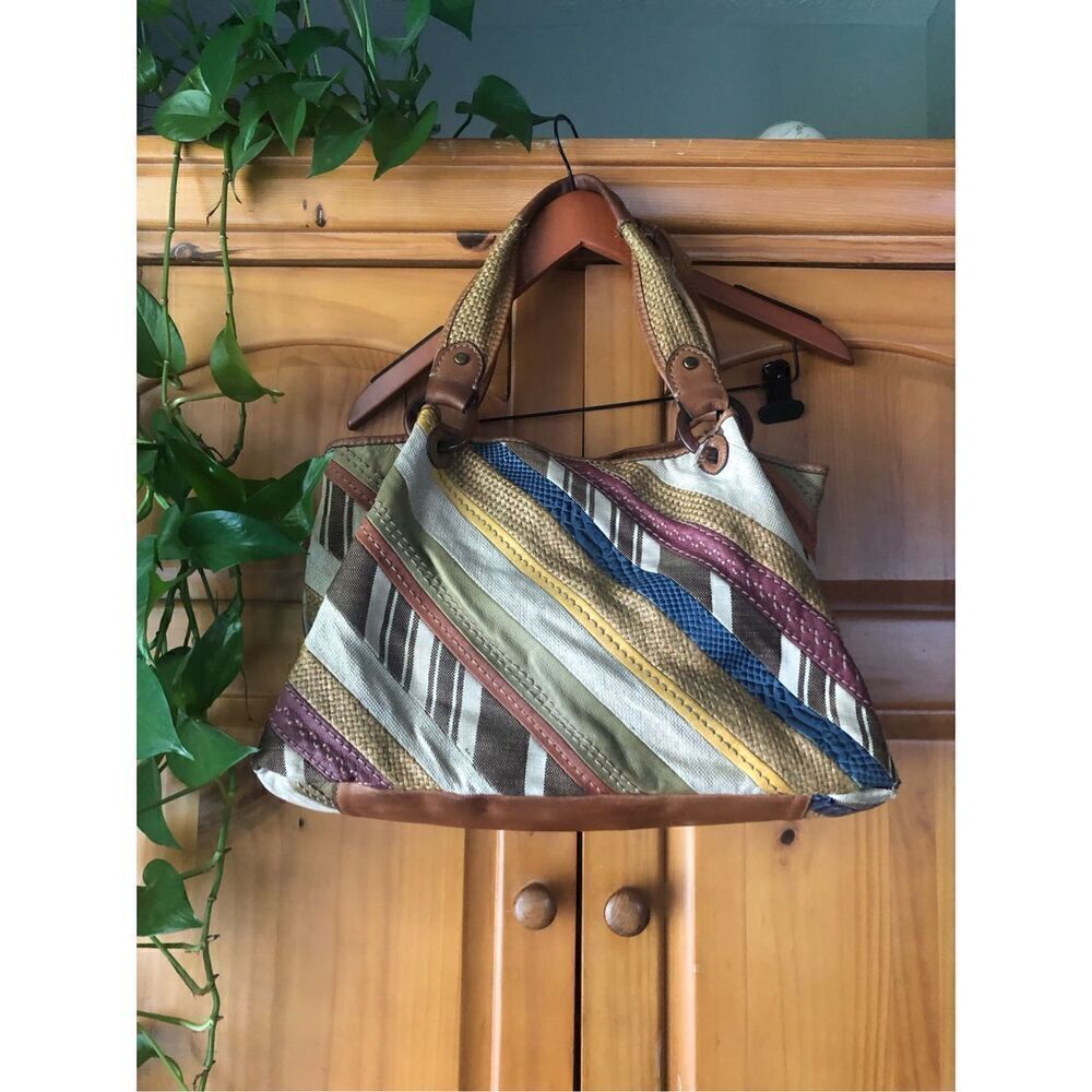 Fossil Patchwork Striped Canvas Triple Compartmen… - image 3